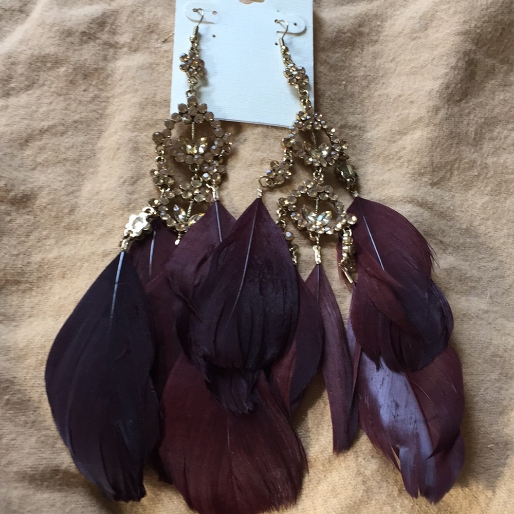 Feather, Gold Chandelier Earrings